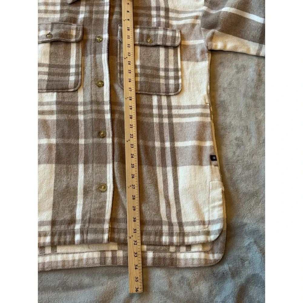 Banana Republic Women's Plaid Shacket Jacket Medium Taupe Cream Button Front